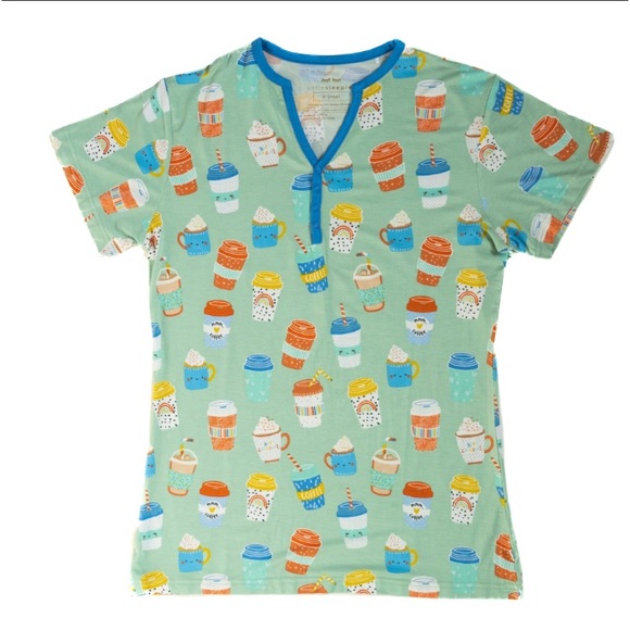 🚩SOLD🚩New! Little Sleepies Aqua I Love You A Latte Bamboo Pajama Top - NWT - Picture 7 of 7